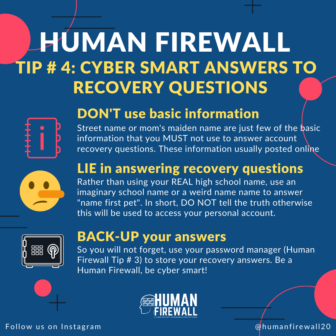 Human Firewall Tip # 4: Cyber Smart Answers to Recovery Questions