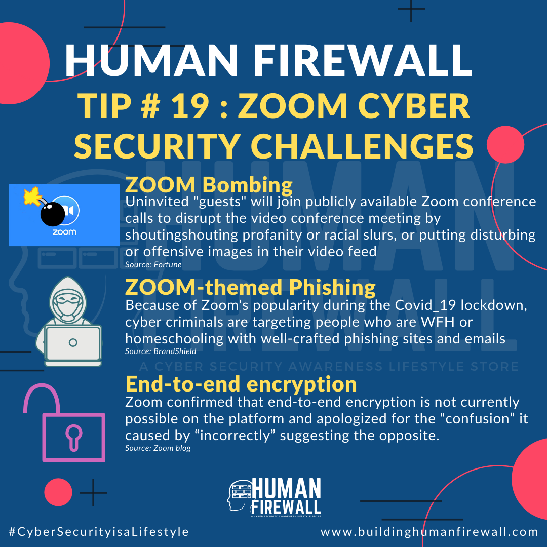 Human Firewall Tip # 19 - ZOOM Cyber Security Challenges