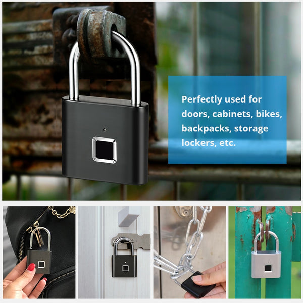 Black silver Keyless USB Rechargeable Door Lock Fingerprint Smart