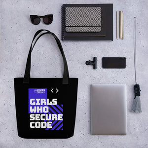 "Girls who secure code" Cyber Security Custom Tote Bag