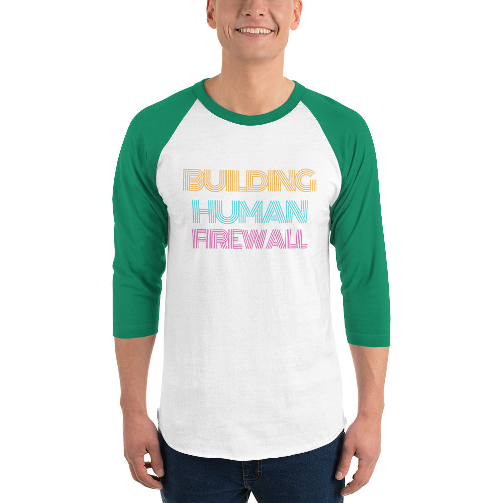 "Building Human Firewall" Vintage Cyber Security Custom Men's 3/4 Sleeve Raglan Shirt www.buildinghumanfirewall.com
