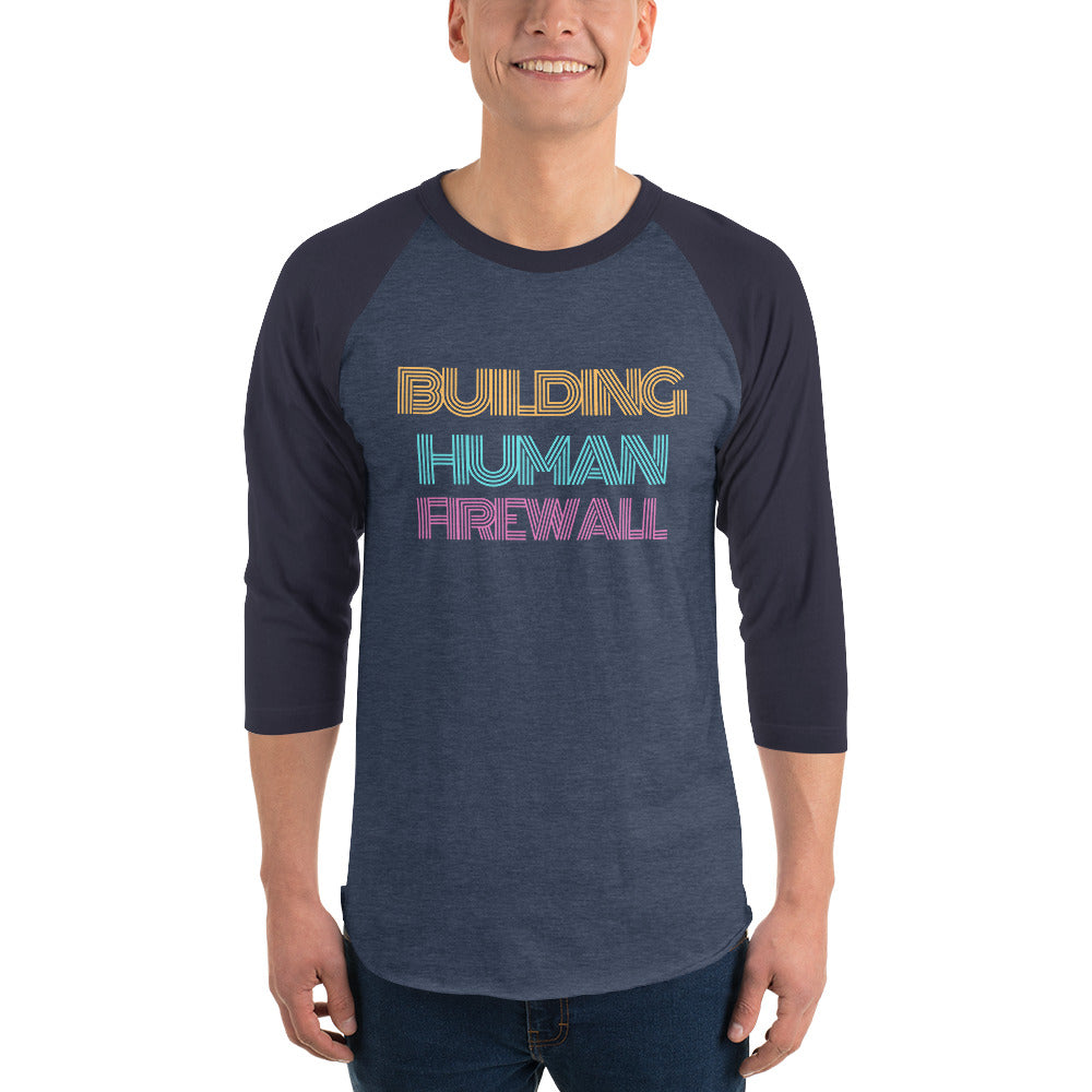 "Building Human Firewall" Vintage Cyber Security Custom Men's 3/4 Sleeve Raglan Shirt www.buildinghumanfirewall.com